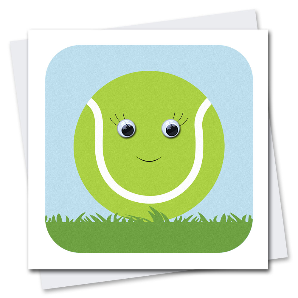 tennis ball birthday card with googly eyes