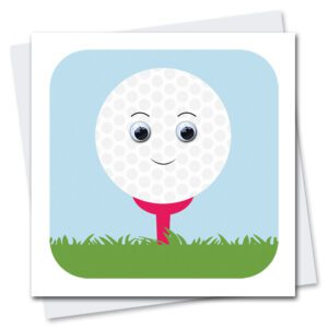 children's birthday card featuring Gordon golf ball with googly eyes