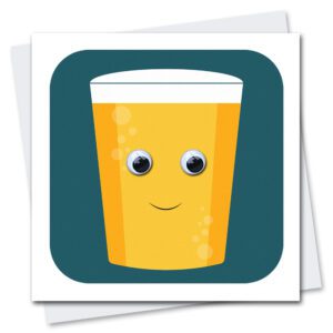 birthday card featuring a pint with googly eyes