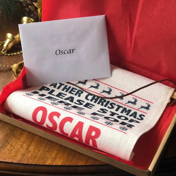 personalised father christmas stop here flag