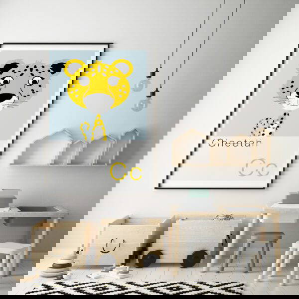 boys nursery wall art cute children's animal alphabet print featuring a cheetah