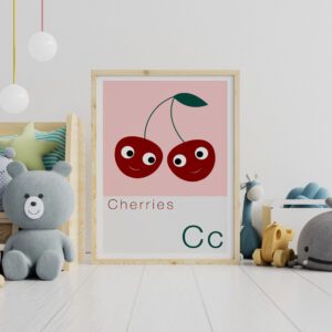 cute children's alphabet print featuring cherries