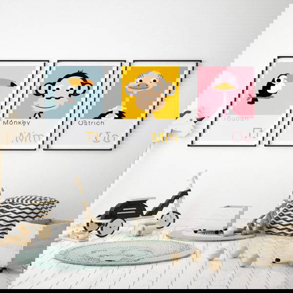 Jungle themed room art prints jungle themed art prints hung up in a child's scandi inspired bedroom