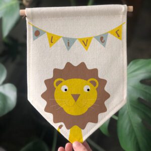 personalised name on a lion flag with bunting