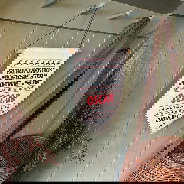 Personalised kids room christmas gift father Christmas stop here sign