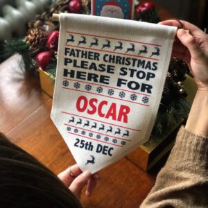 Father Christmas Stop Here Sign - Personalised Flag