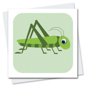 Children's Birthday Card featuring Grant Grasshopper with googly eyes.