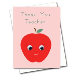 Thank you Teacher card featuring an Apple with googly eyes.