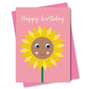 Happy Birthday Card featuring a flower with googly eyes