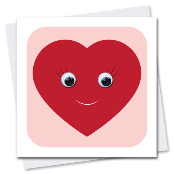 Cute Greetings Card featuring a Love Heart with googly eyes, valentines card