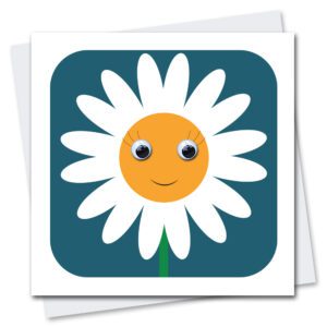 Cute greetings card featuring a Daisy flower with googly eyes
