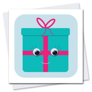 Children's Birthday Card featuring Priscilla Present with googly eyes