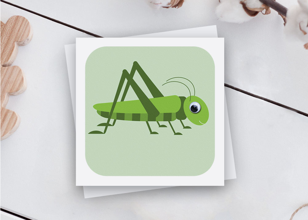 grasshopper birthday card with googly eyes