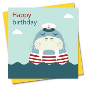 Seaside Birthday Card Featuring Walter Walrus wild Swimming