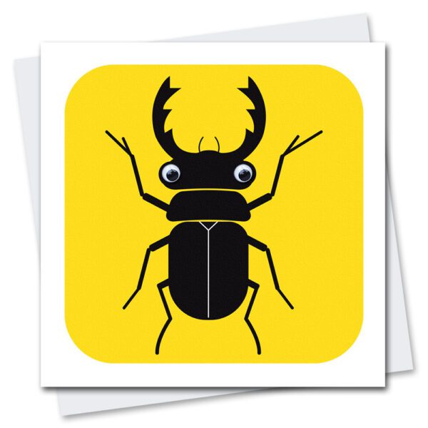 Children's Birthday Card featuring a stag Beetle with googly eyes.