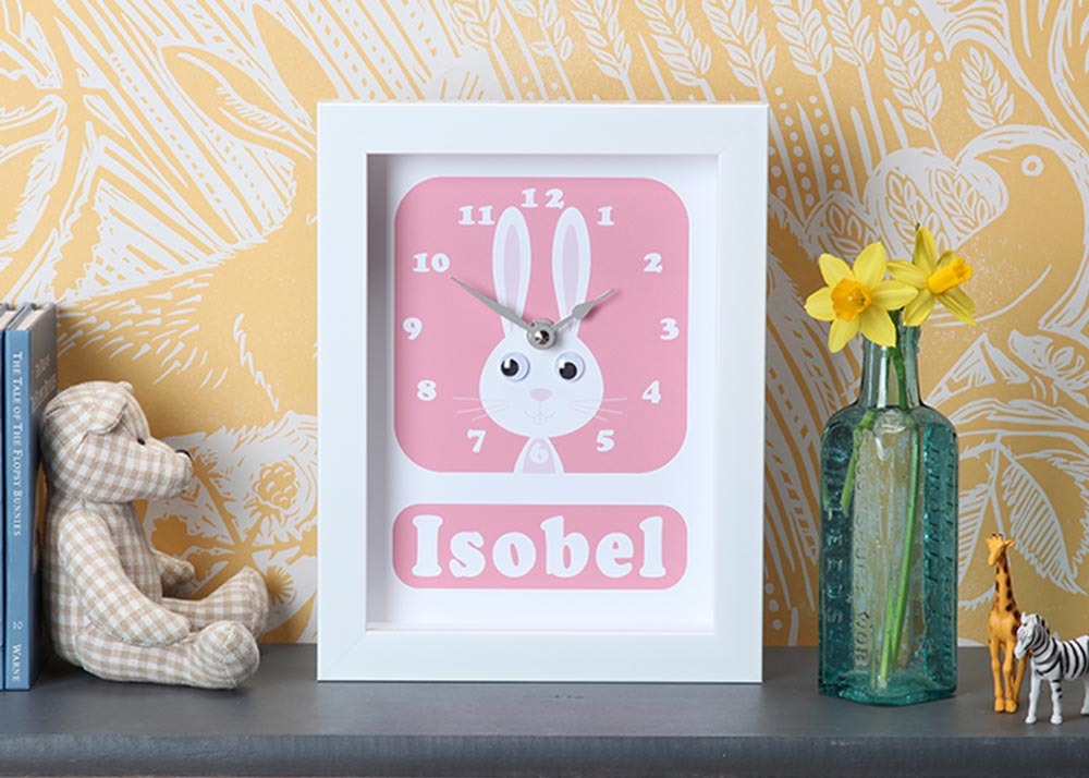 personalised childrens clock rabbit
