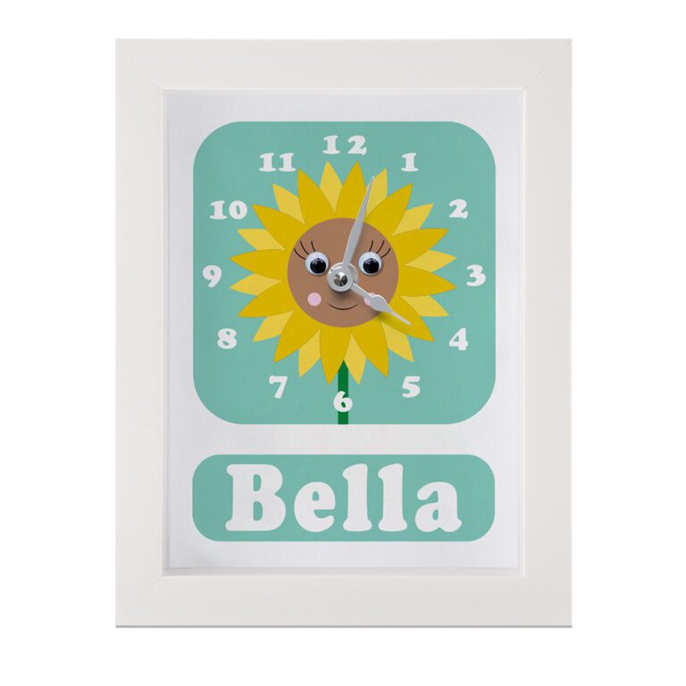 Yellow Sunflower clock with a green background
