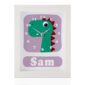 personalised dinosaur clock with googly eyes on lilac background