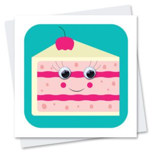 slice of cake card with goggly eyes