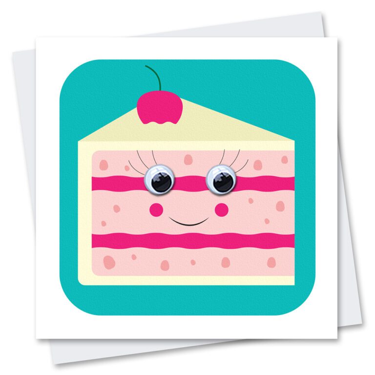 slice of cake card with goggly eyes