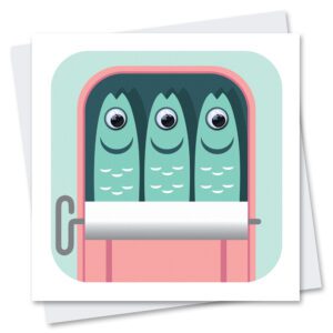 sardines in a tin can greetings card