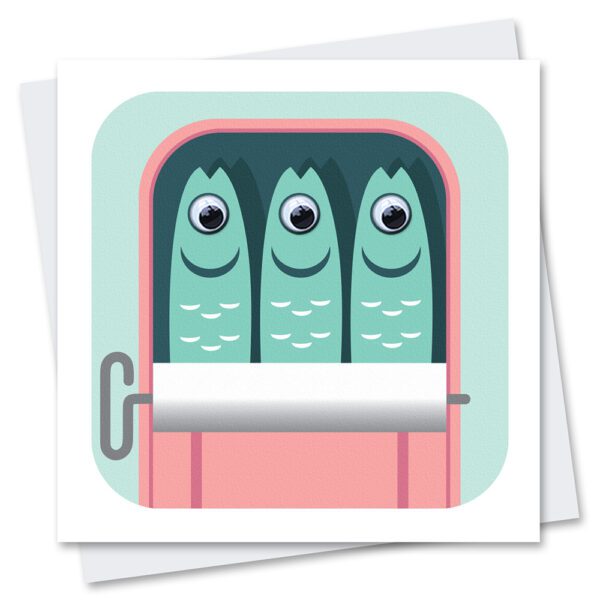 sardines in a tin can greetings card
