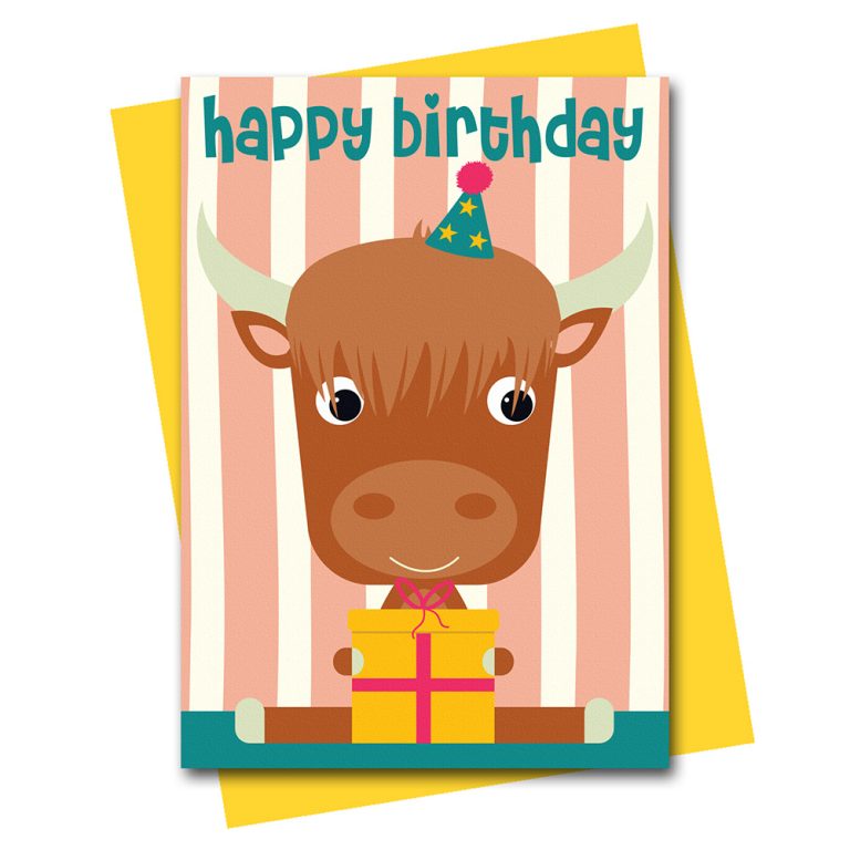 highland cow birthday card