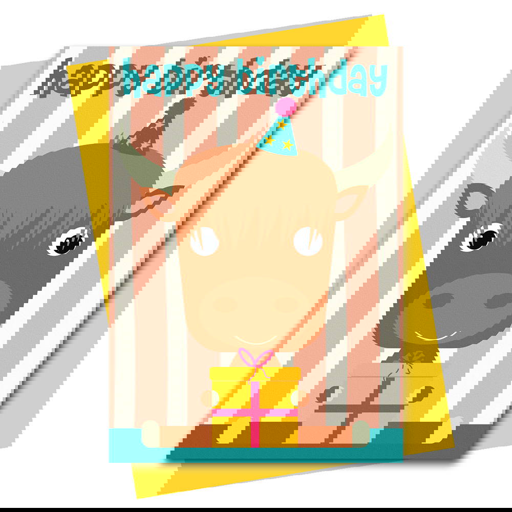 highland cow birthday card