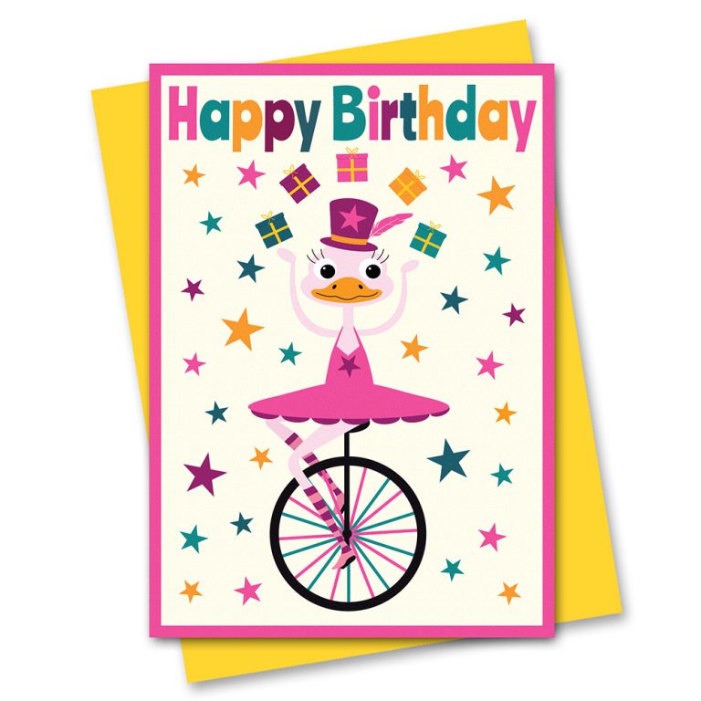 Unicycle Ostrich birthday card