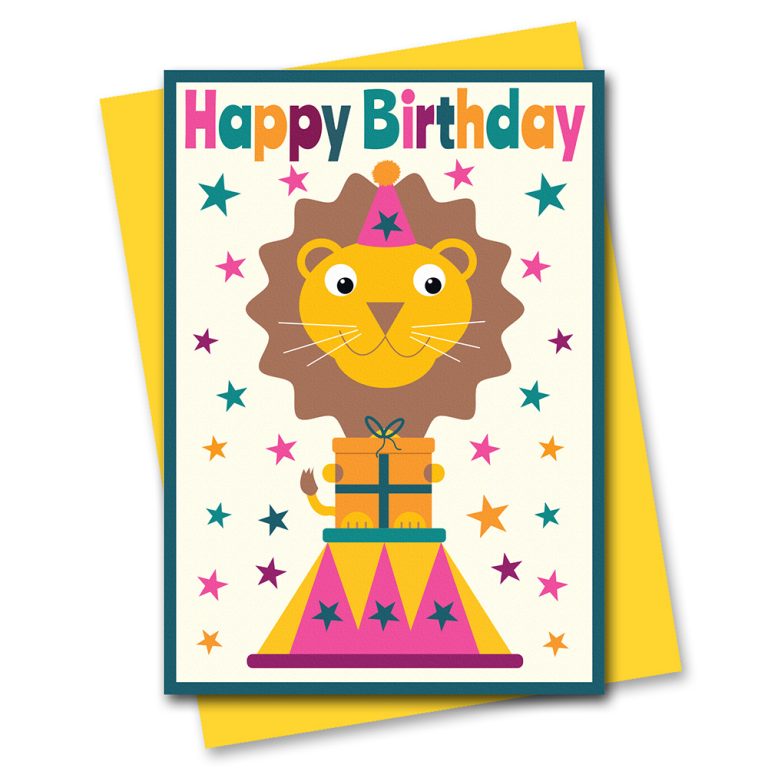 Lion birthday card circus