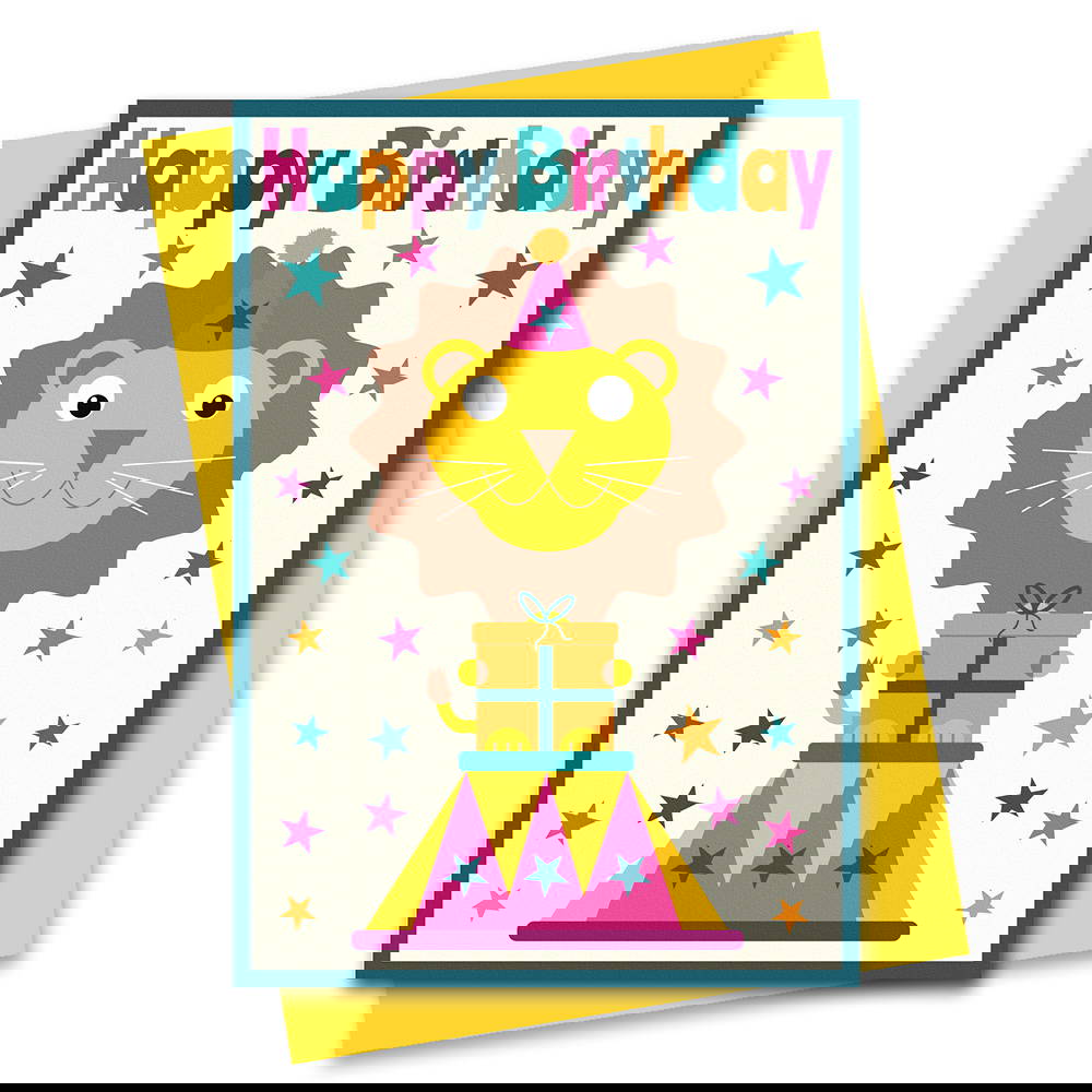 Lion birthday card circus