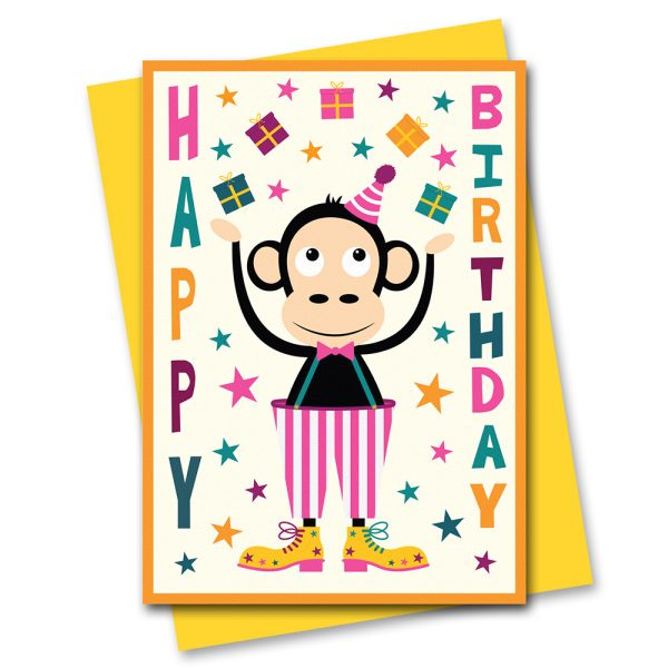 Juggling Monkey Circus birthday card