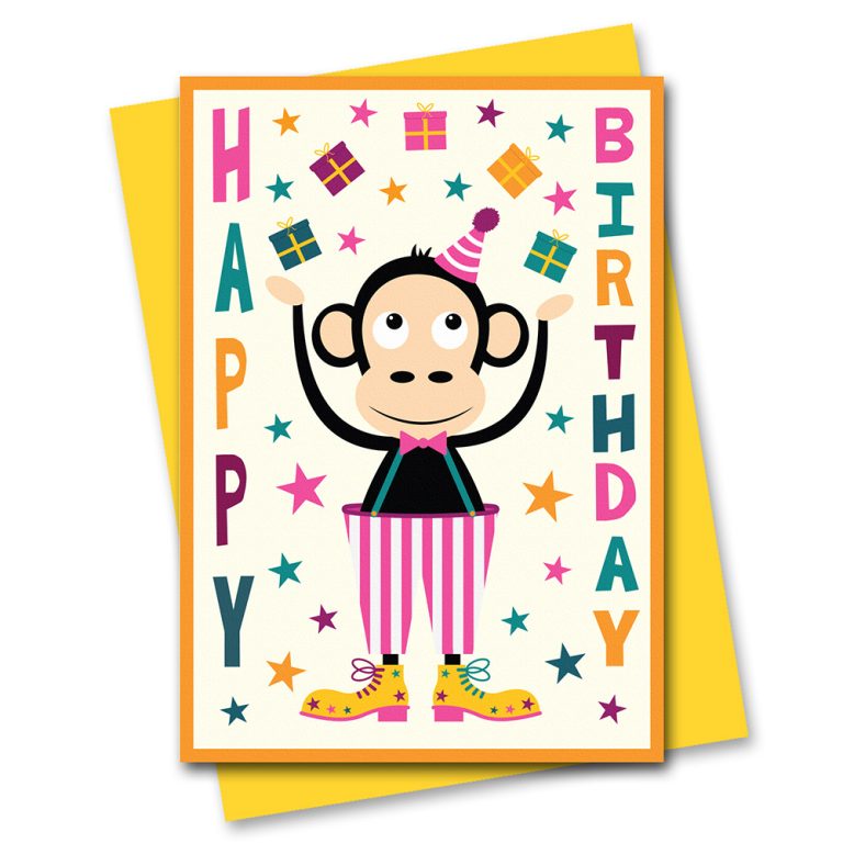 Juggling Monkey Circus birthday card