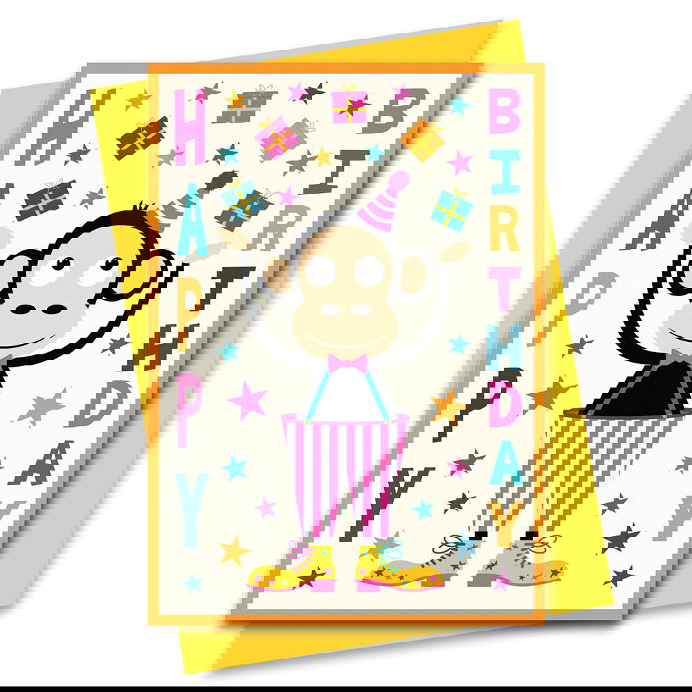 Juggling Monkey Circus birthday card