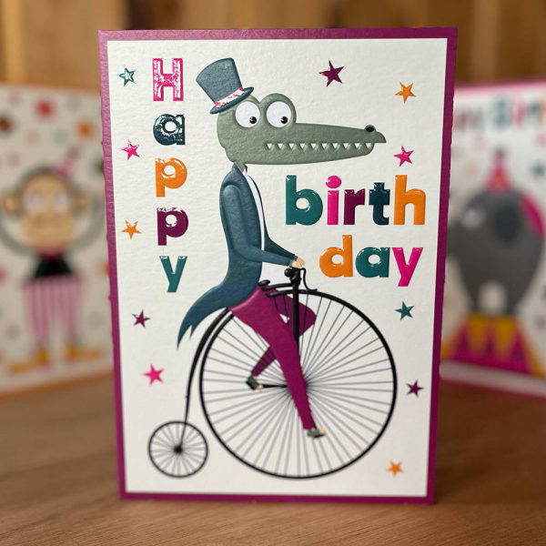 Circus Birthday Card – Crocodile on a Penny Farthing 2 Circus Birthday Card – Crocodile on a Penny Farthing