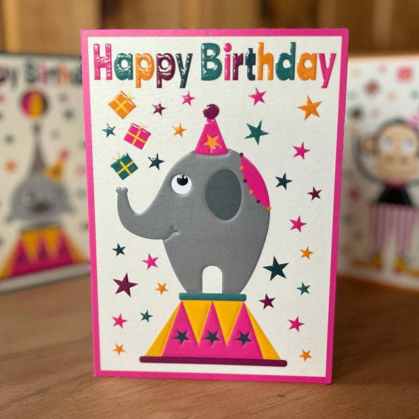 Circus Birthday Card - Joyful Juggling Elephant 2 Circus Birthday Card - Joyful Juggling Elephant
