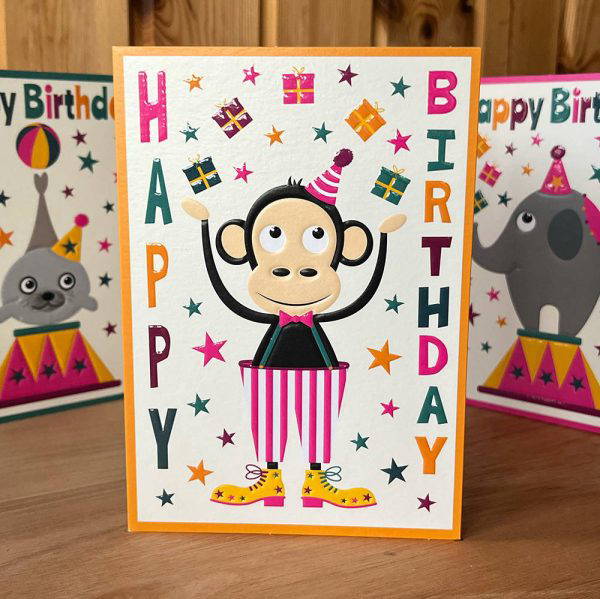 Juggling Monkey – Circus Birthday Card 2 Juggling Monkey – Circus Birthday Card
