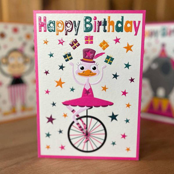 Ostrich on a Unicycle – Circus Birthday Card 2 Ostrich on a Unicycle – Circus Birthday Card