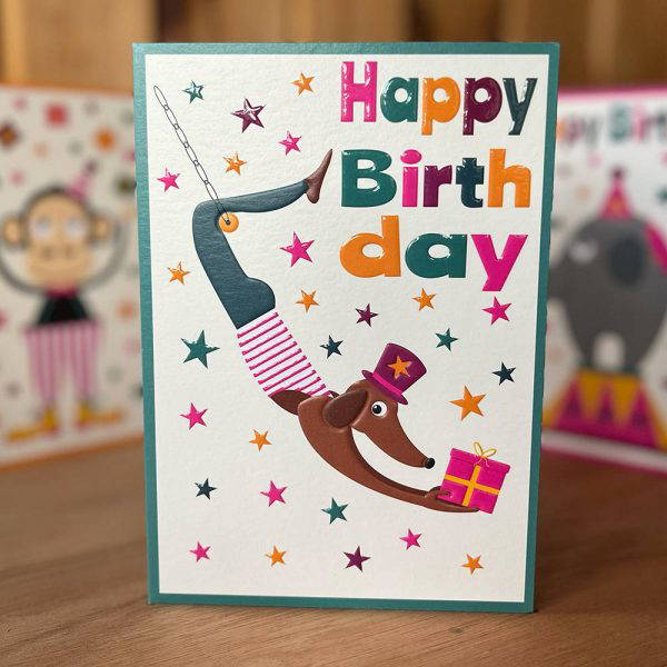 Circus Birthday Card – Sausage Dog Trapeze Artist 2 Circus Birthday Card – Sausage Dog Trapeze Artist