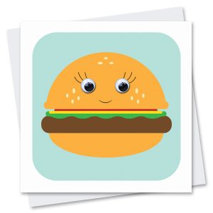 beef burger birthday card with googly eyes