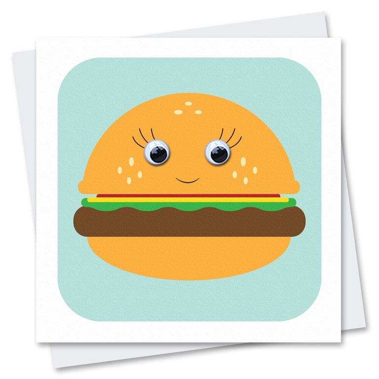 beef burger birthday card with googly eyes