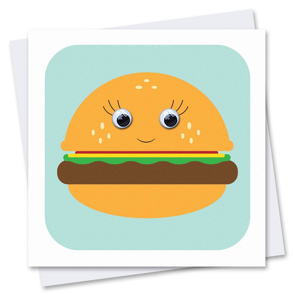 beef burger birthday card with googly eyes